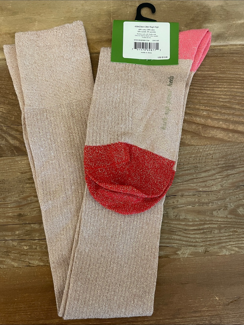 kate spade Cream Knee-High Leggings with Red Toe and Pink Cuff